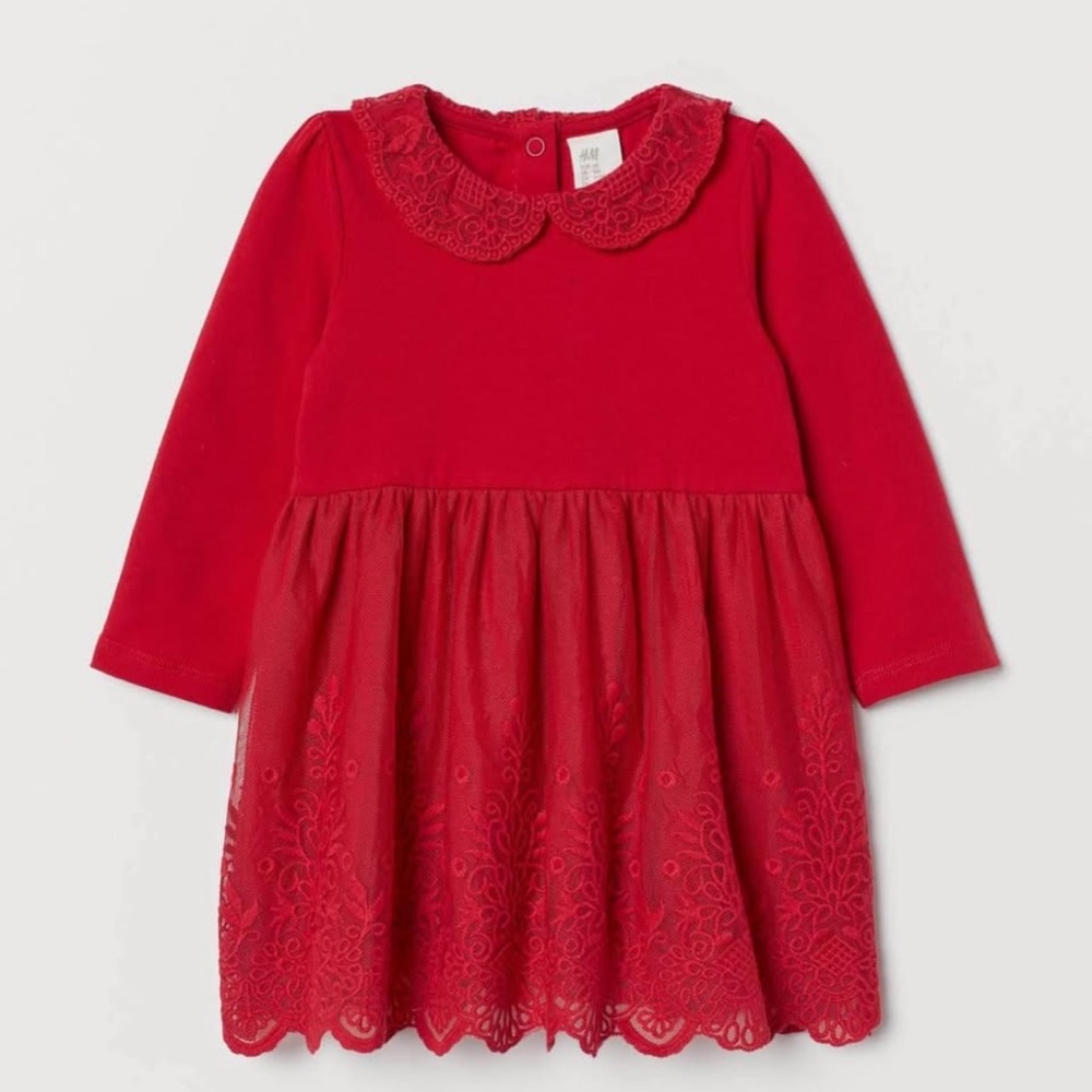H&M Red Long Sleeve Dress with Lace Skirt